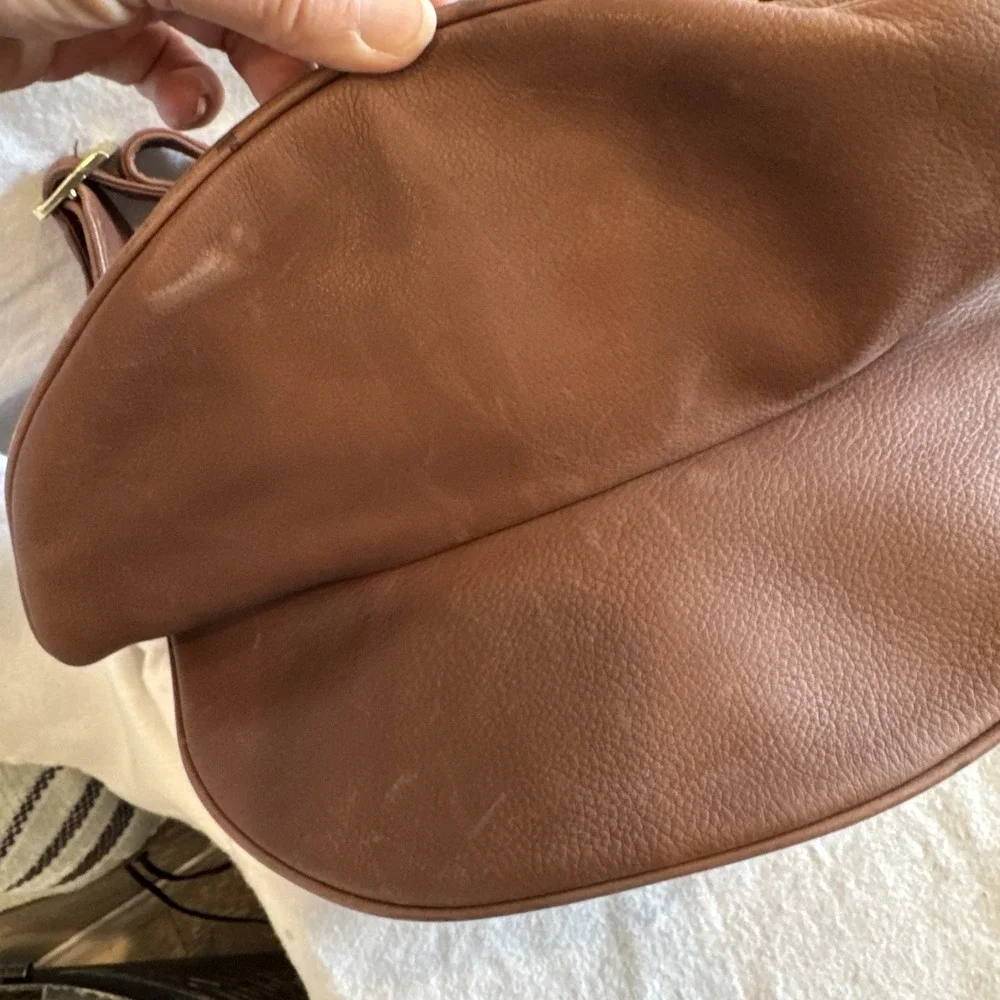 Vtg Y2K Bulga Brown Leather Kisslock Shoulder Bag Purse Satchel Buckle Details‎